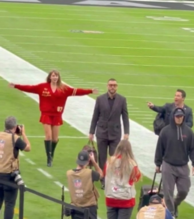 See the Adorable Moment Taylor Swift Steals the Spotlight as She Shouts “My Mr. Cleveland” and Runs to Hug Husband Travis Kelce Upon His Arrival at Allegiant Stadium for the Chiefs vs. Raiders Game - New Photos and a Never-Before-Seen Clip Emerge the Day After the Chiefs’ Win