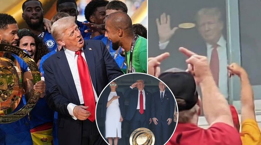 Donald Trump gatecrashes Chelsea's Club World Cup trophy