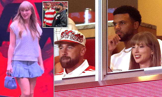 Taylor Swift stuns in pleated mini skirt with Travis Kelce in first outing since engagement