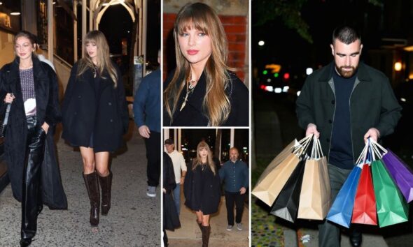 Breaking News: Taylor Swift Unintentionally Channels Her 2013 “Red” Era Look as She and BFF Gigi Hadid Are Spotted Last Night in NYC — Fiancé Travis Kelce Also Seen Carrying a Bunch of Bags from Taylor and Gigi’s Shopping Spree, Leaving Fans Shocked: “How Can a Grown Man Be Carrying Bags for Women?!” — See Full Details and More Photos
