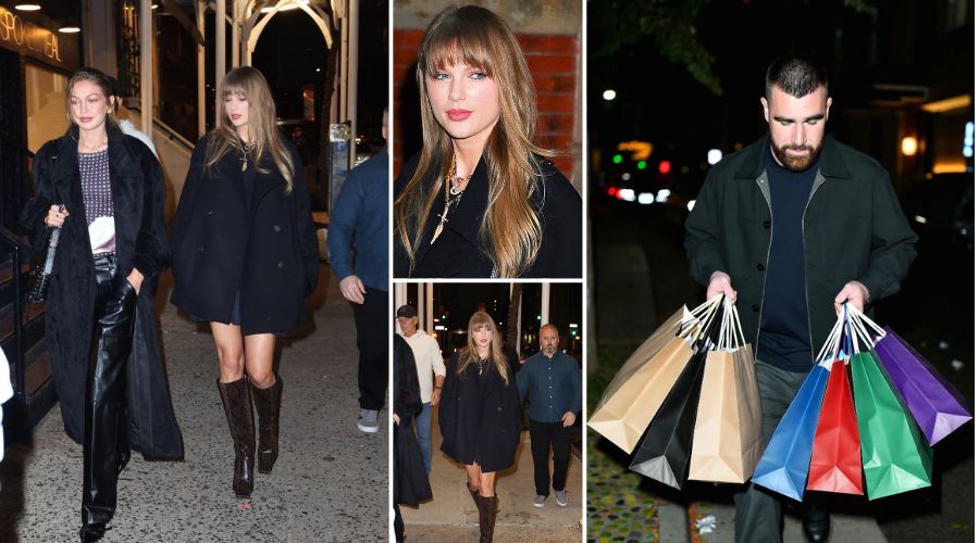 Breaking News: Taylor Swift Unintentionally Channels Her 2013 “Red” Era Look as She and BFF Gigi Hadid Are Spotted Last Night in NYC — Fiancé Travis Kelce Also Seen Carrying a Bunch of Bags from Taylor and Gigi’s Shopping Spree, Leaving Fans Shocked: “How Can a Grown Man Be Carrying Bags for Women?!” — See Full Details and More Photos