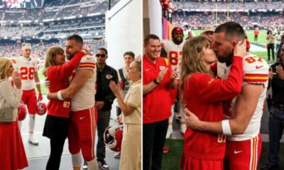 Taylor Swift Steals the Spotlight as She Runs to Hug and Give Husband Travis Kelce a Celebratory Kiss After Chiefs’ Thrilling 30–27 Win Over the Raiders