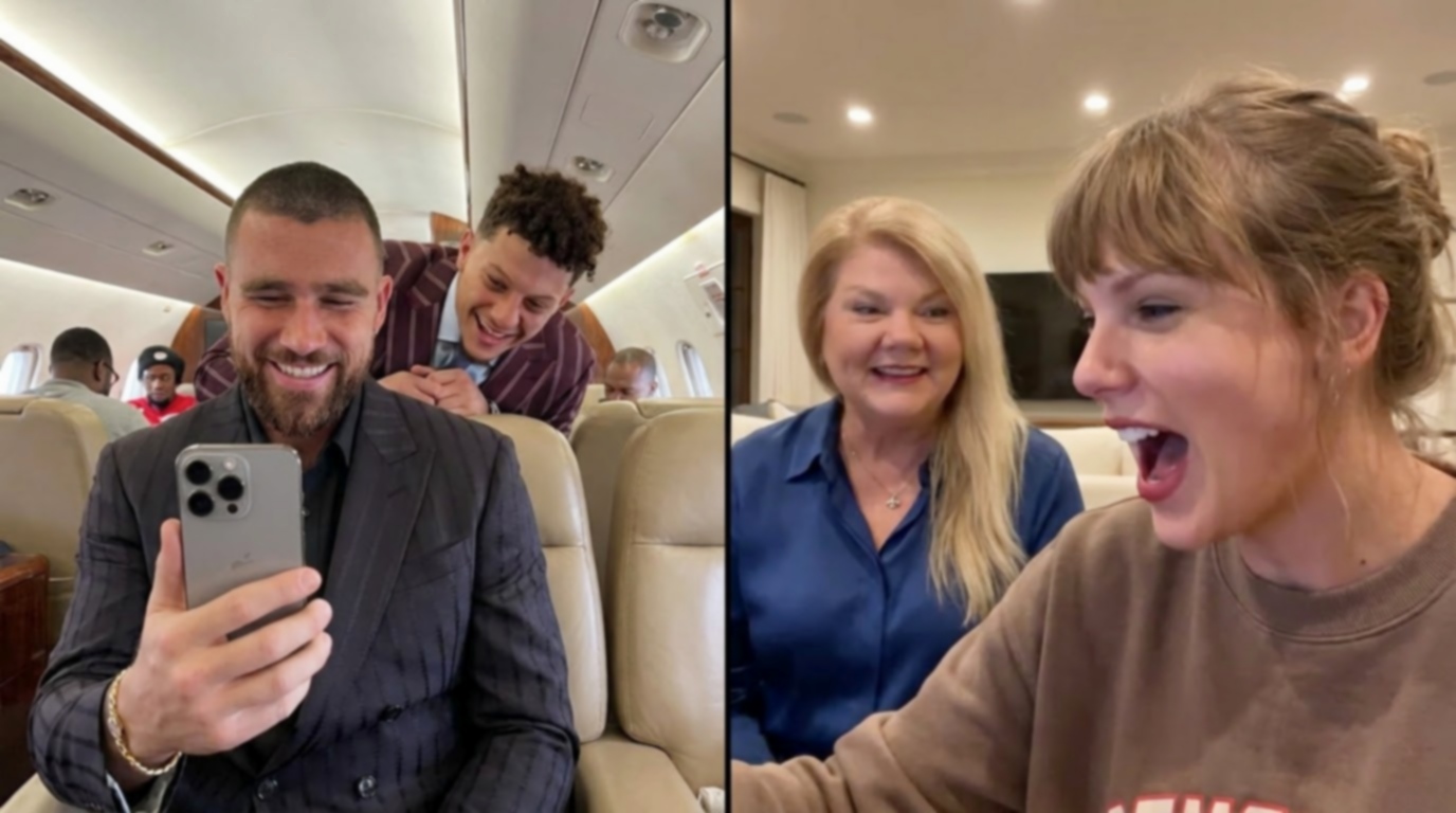 Taylor Swift’s Mom Andrea Shares Hilarious and Adorable Never-Before-Seen Video of Taylor Video-Calling Husband Travis Kelce to Celebrate the Chiefs’ Wild 30-27 Win, Shouting “That’s My Husband!” During Travis and His Teammates’ Flight Back to Kansas City