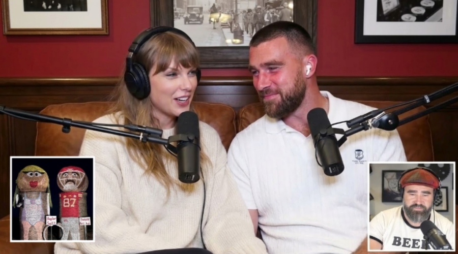 Taylor Swift Steals the Spotlight, Revealing Her $65K Gift for Husband Travis Kelce’s 37th Birthday and Reacting to the 'Haylor Swift' and 'Travis Kelc-hay' Fall Hay-Bale Display in a Surprise Appearance on New Heights with Travis and Jason Kelce