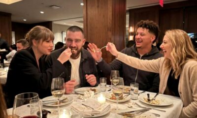 Taylor Swift, Travis Kelce, Patrick and Brittany Mahomes Turn Heads in NYC on a Power Double Dinner Date as the Chiefs WAGs Hilariously Feed Their Husbands Before Heading to Yankee Stadium for the Yankees vs. Rays ALDS Game - See the Sweet Moment in Clearer Photos and a Never-Before-Seen Clip