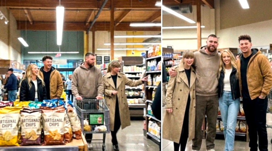 Taylor Swift, Travis Kelce, Patrick Mahomes and Brittany Mahomes Turn Heads as the Two Power Couples Share a Rare Grocery Store Moment in Kansas City Following Taylor and Travis's Shocking Announcement... See the Sweet Photos and Never-Before-Seen Moments