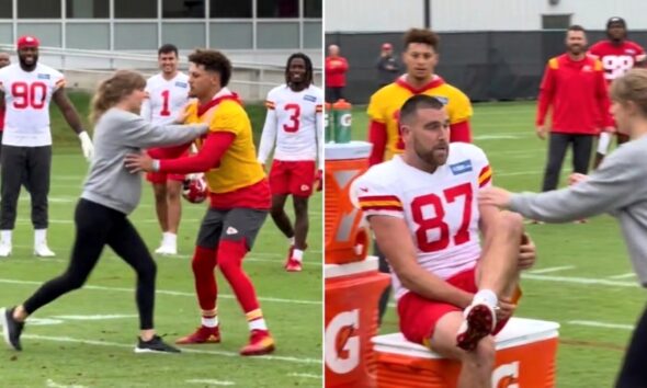 Taylor Swift Breaks Chiefs Protocol by Rushing to the Chiefs’ Training Field on the Final Day of Bye Week Practice After Her Husband Travis Kelce Suffers a Minor Training Accident, but Her Worried Reaction and the Moment She Pushes Past Patrick Mahomes as He Tries to Reassure Her Leave Fans Stunned Following Jalen Hurts’ Blood Clot Diagnosis